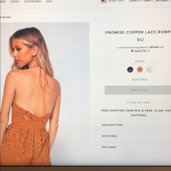 Tobi “Promise Copper Lace Romper” - Picture 8 of 9